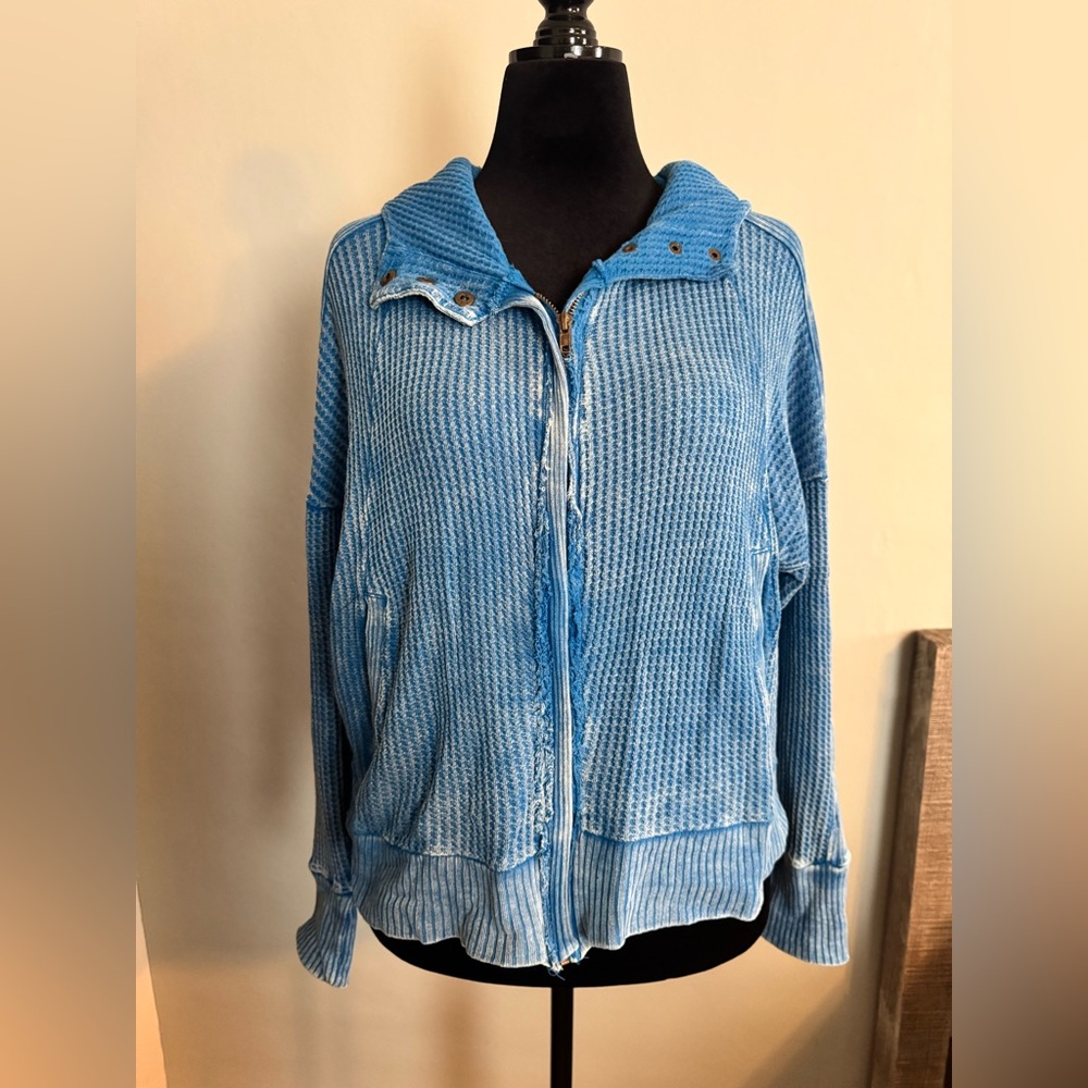 Zenana Blue Women's Zipper Hoodie Sweatshirt - Size XL